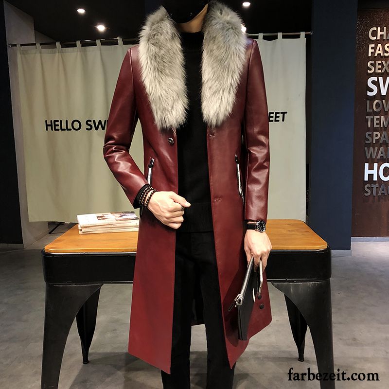 Herren Lederjacke Mit Weste Plus Länge Schlank Leder Mäntel Neu Trend Langer Abschnitt Rote Überzieher Lederjacke Kaufen