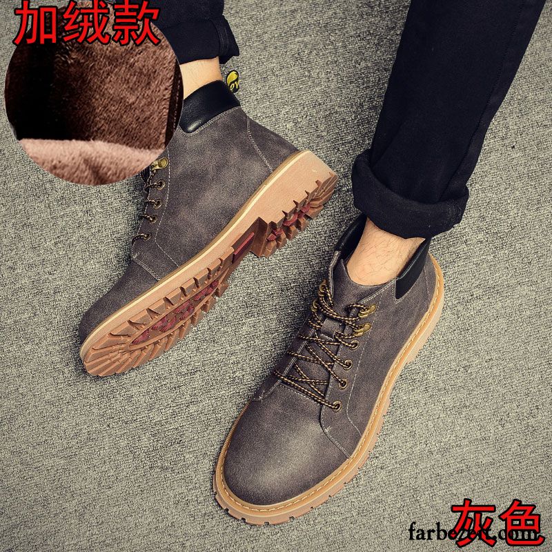 Herren Lederstiefel Braun Winter England Herbst Schuhe Martin Stiehlt Hohe Kurze Baumwolle Schuhe Cargo Rabatt