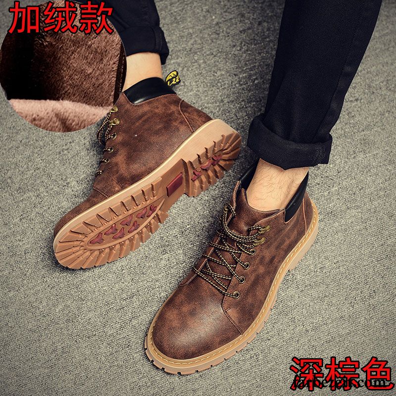 Herren Lederstiefel Braun Winter England Herbst Schuhe Martin Stiehlt Hohe Kurze Baumwolle Schuhe Cargo Rabatt