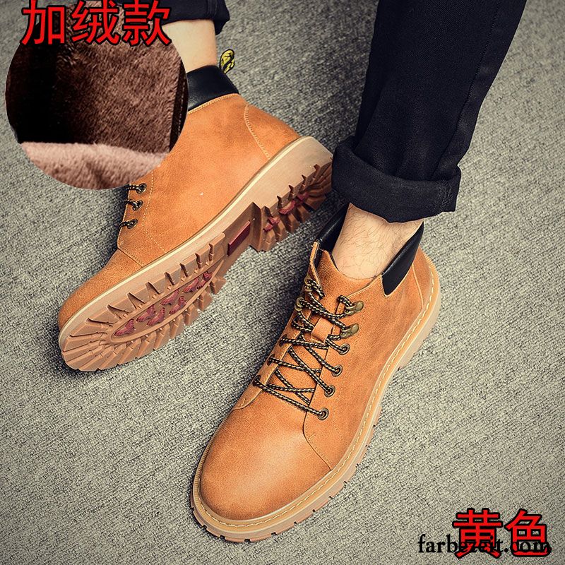 Herren Lederstiefel Braun Winter England Herbst Schuhe Martin Stiehlt Hohe Kurze Baumwolle Schuhe Cargo Rabatt