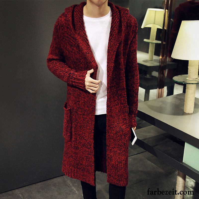 Herren Mäntel Schwarz Lang Herbst Langer Abschnitt Strickjacke Überzieher Rote Verdickung Schlank Mäntel Pullovers Winter Trend Billig