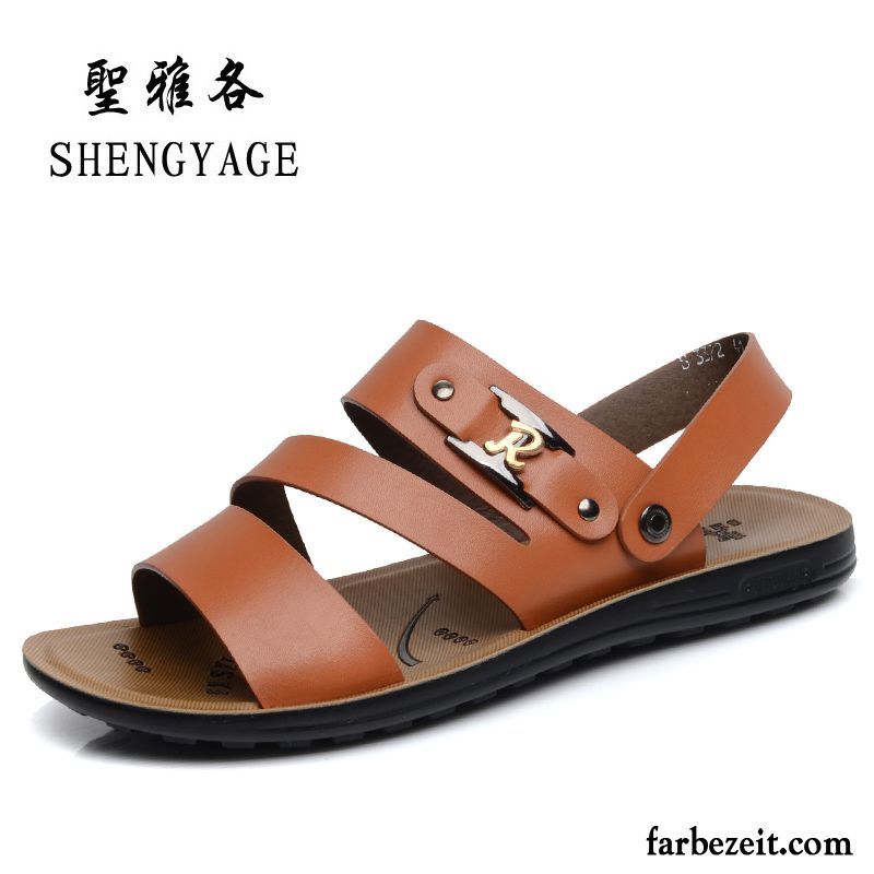 Herren Outdoor Sandalen Sandalen Hausschuhe Strand Echtleder Große Größe Casual Sommer Günstig