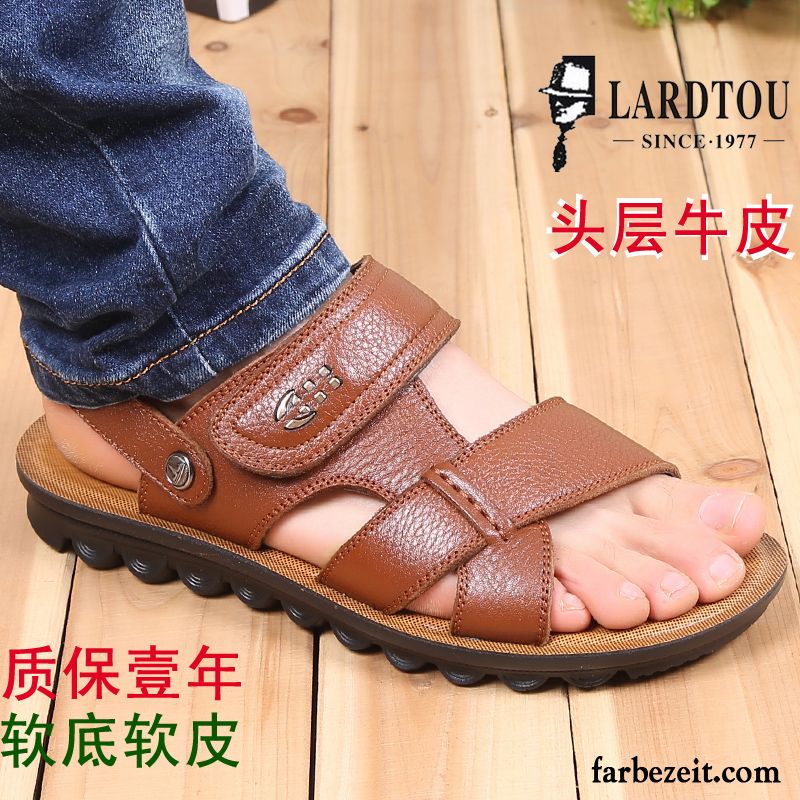 Herren Outdoor Schuhe Original Casual Sandalen Leder Echtleder Trend Sommer Pantolette Neue Atmungsaktiv Rabatt