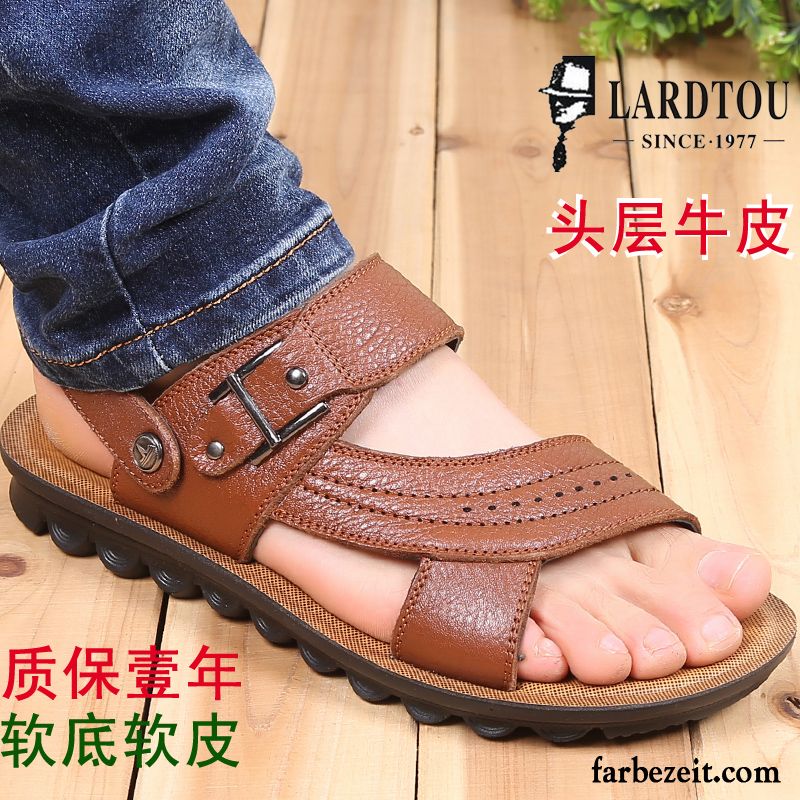 Herren Outdoor Schuhe Original Casual Sandalen Leder Echtleder Trend Sommer Pantolette Neue Atmungsaktiv Rabatt