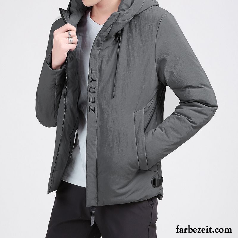 Herren Outdoorjacke Neu Mit Kapuze Kurzer Absatz Verdickung Überzieher Baumwolle Winter Schwarz Trend Günstig