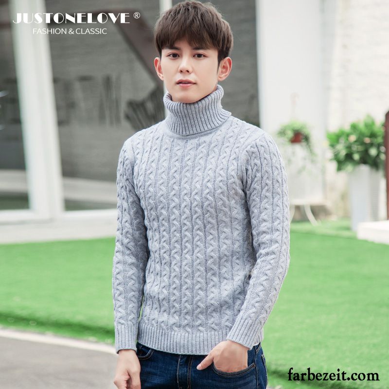 Herren Pullover Gelb Strickwaren Trend Schüler Rein Winter Rollkragen Herbst Schlank Verdickung Paar Sale