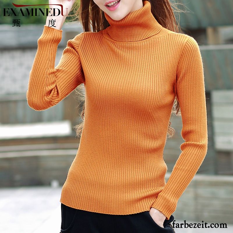 Pullover Damen Kurzer Absatz Wollpullover Strickwaren Winter Rundausschnitt Lange Ärmel Schwarz