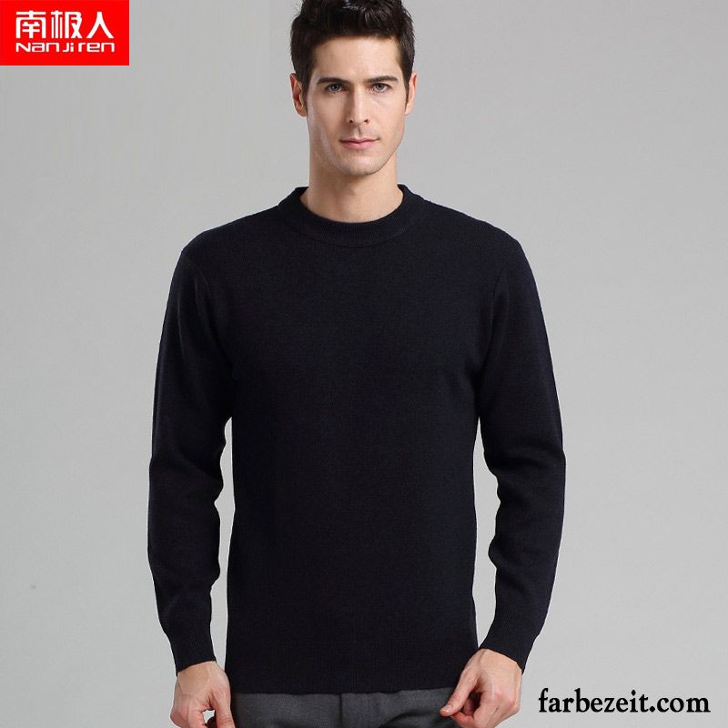 Herren Pullover Slim Fit Winter Pullover Rein Strickwaren Wolle Rundhals Verdickung