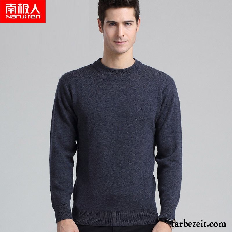 Herren Pullover Slim Fit Winter Pullover Rein Strickwaren Wolle Rundhals Verdickung