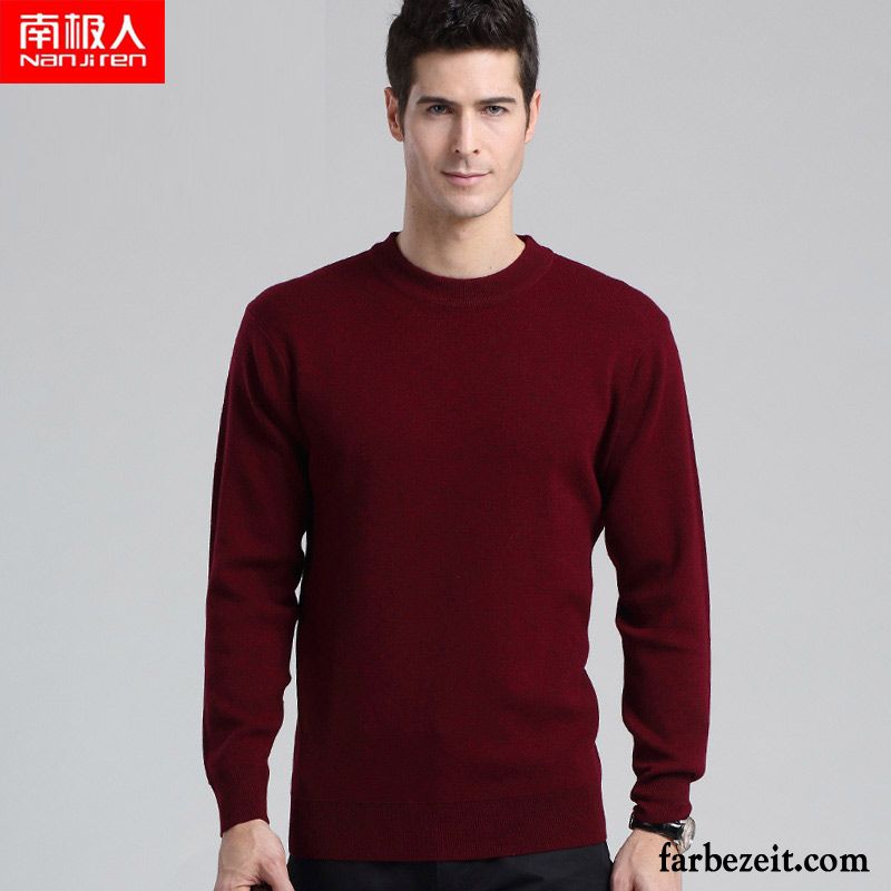 Herren Pullover Slim Fit Winter Pullover Rein Strickwaren Wolle Rundhals Verdickung