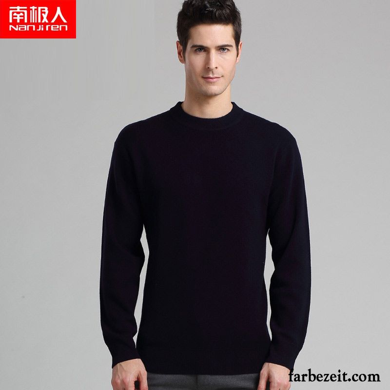 Herren Pullover Slim Fit Winter Pullover Rein Strickwaren Wolle Rundhals Verdickung