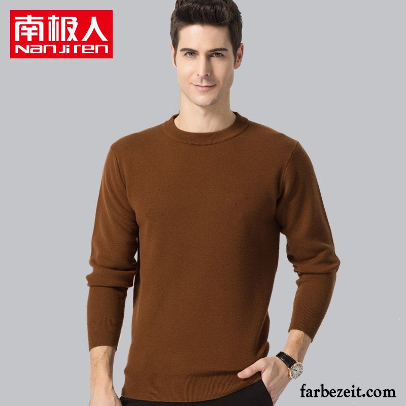 Herren Pullover Slim Fit Winter Pullover Rein Strickwaren Wolle Rundhals Verdickung