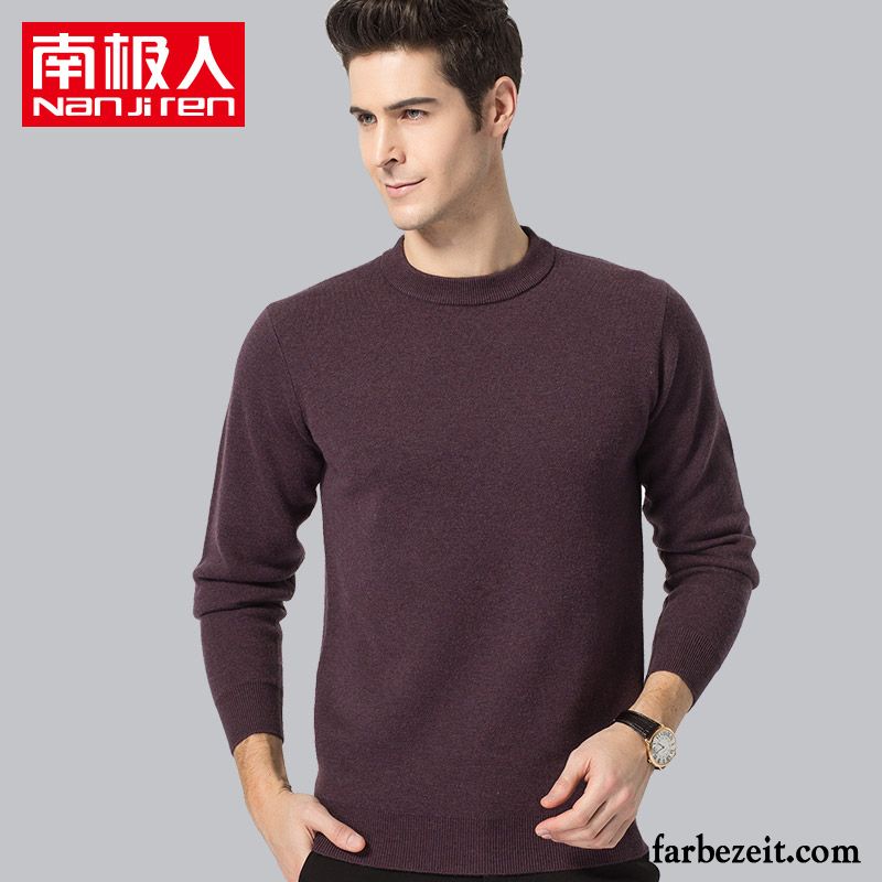 Herren Pullover Slim Fit Winter Pullover Rein Strickwaren Wolle Rundhals Verdickung