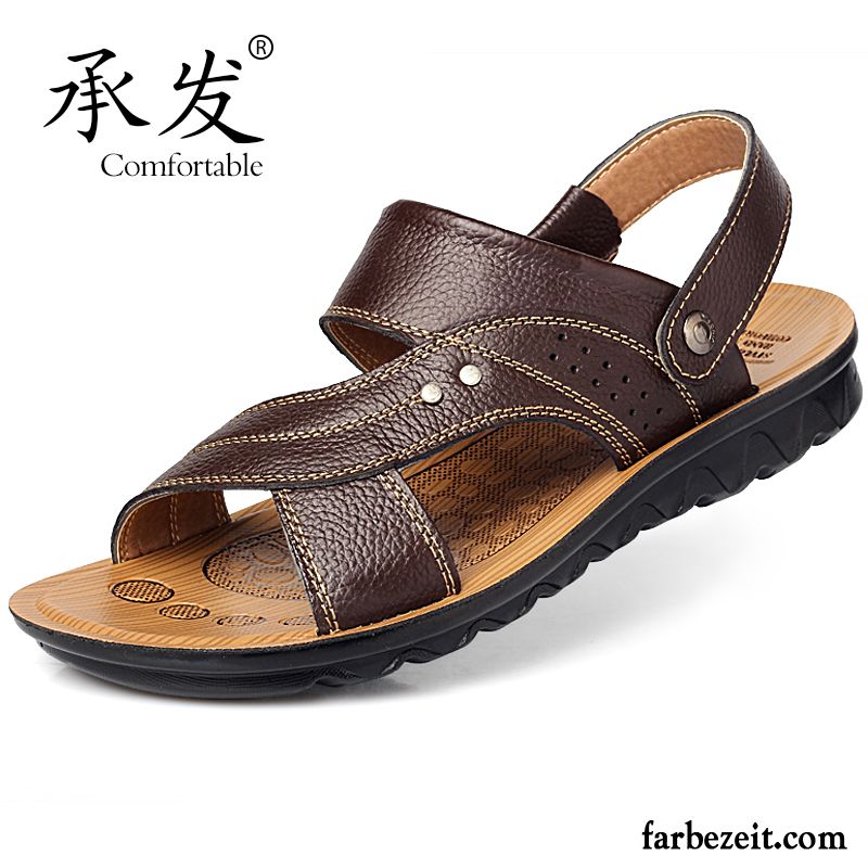 Herren Sandalen Modisch Casual Sandalen Trend Atmungsaktiv Leder Echtleder Rutschsicher Strand Schuhe Sommer Neue