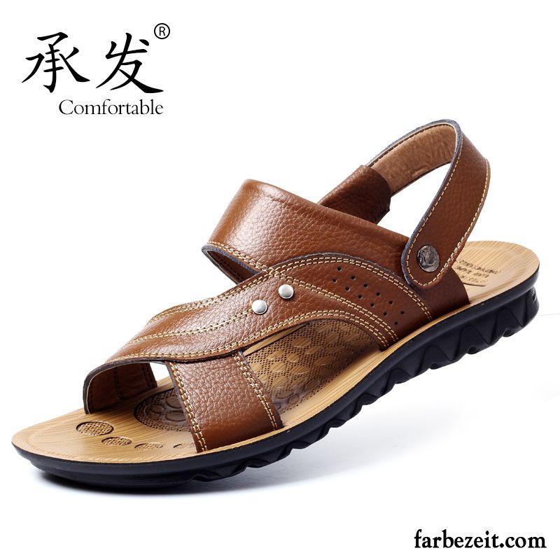 Herren Sandalen Modisch Casual Sandalen Trend Atmungsaktiv Leder Echtleder Rutschsicher Strand Schuhe Sommer Neue