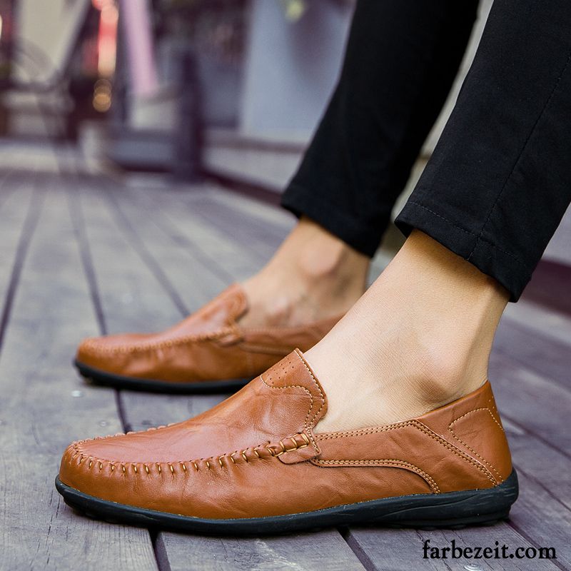 Herren Schnürschuhe Leder Faul Schuhe Herbst Echtleder Casual Slip-on Neue Rot Lederschue Trend Verkaufen