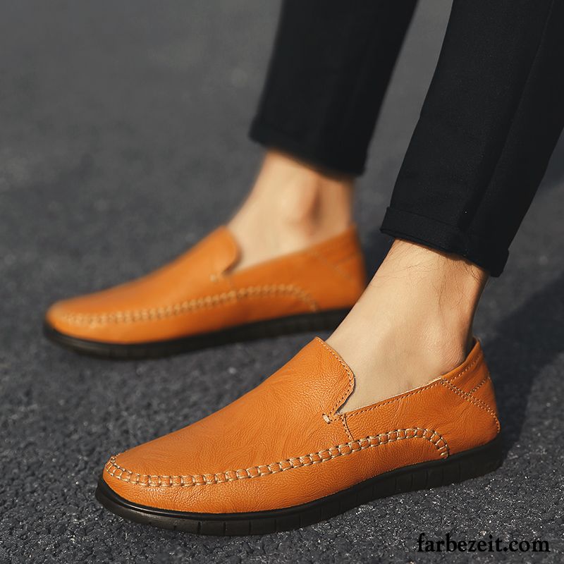 Herren Schnürschuhe Leder Faul Schuhe Herbst Echtleder Casual Slip-on Neue Rot Lederschue Trend Verkaufen