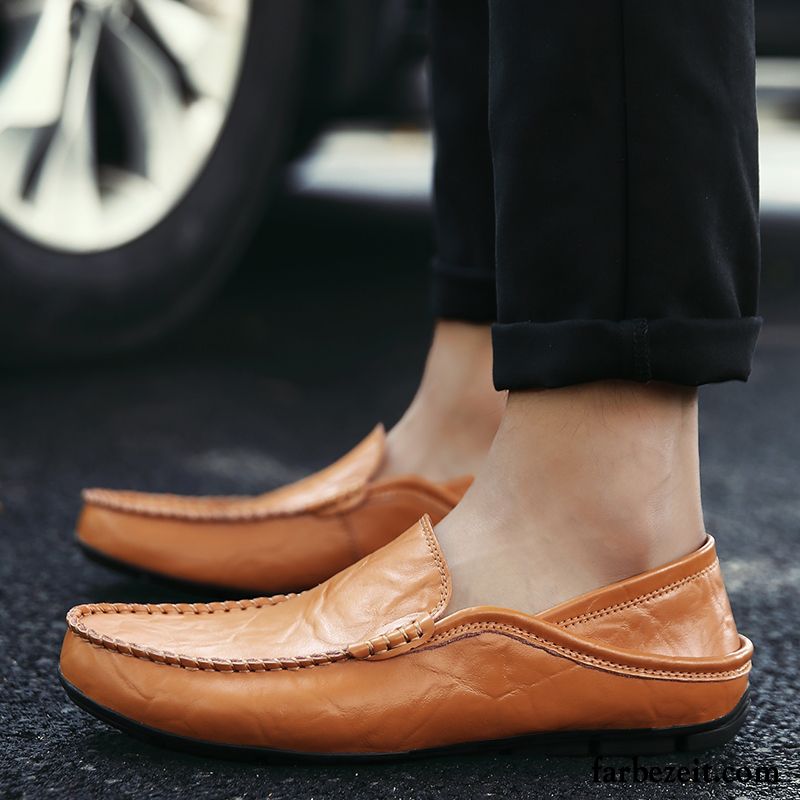 Herren Schnürschuhe Leder Faul Schuhe Herbst Echtleder Casual Slip-on Neue Rot Lederschue Trend Verkaufen