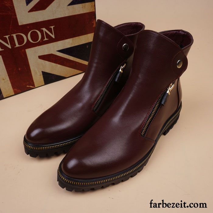 Herren Schnürstiefel Hoch Spitze England Kurze Mode Echtleder Winter Erhöht Kaufen