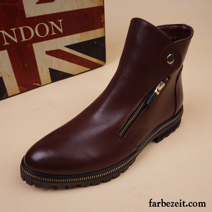 Herren Schnürstiefel Hoch Spitze England Kurze Mode Echtleder Winter Erhöht Kaufen