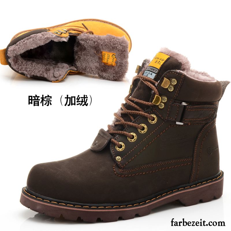 Herren Schnürstiefel Schwarz Draussen Schuhe Plus Samt Casual England Echtleder Cargo Günstig