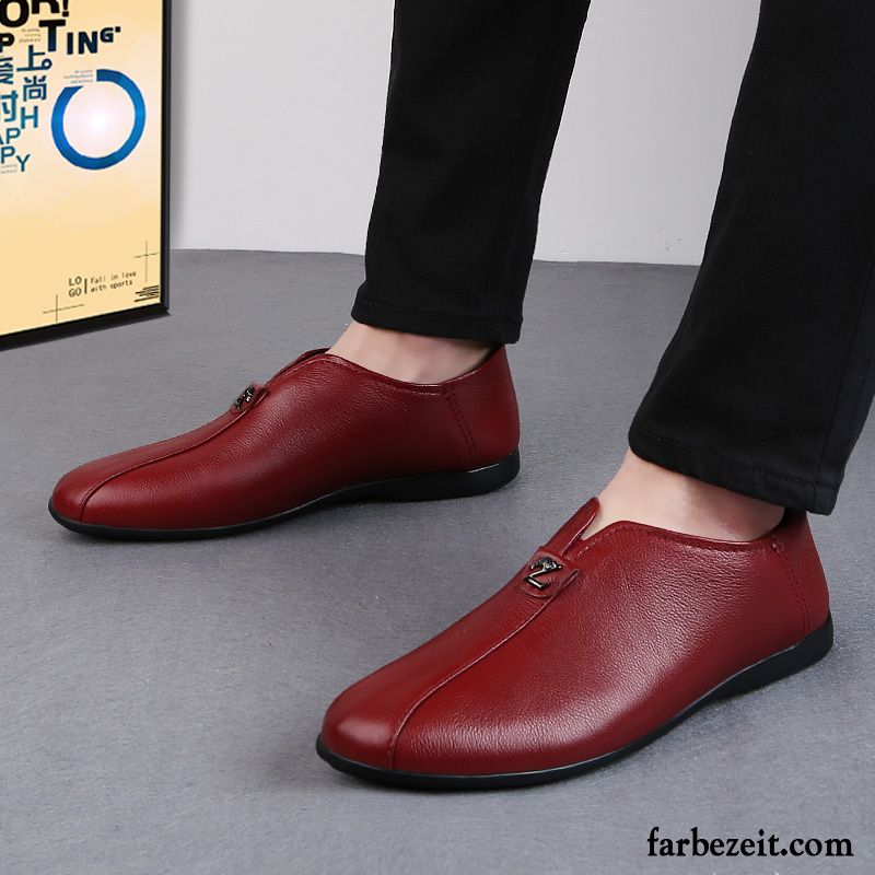 Herren Schuhe Braun Allgleiches Lederschue Sommer Neue Faul Casual Echtleder Weiß Rot Schuhe Slip-on