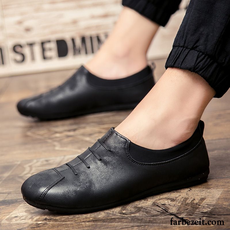 Herren Schuhe Schwarz Faul Feder Lederschue England Neue Schuhe Trend Casual Sale