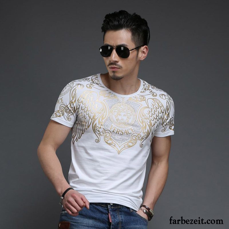 Herren Shirt Schwarz Sommer Golden Muster Trend Mode Drucken