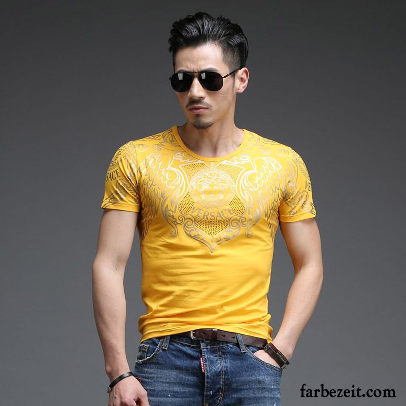 Herren Shirt Schwarz Sommer Golden Muster Trend Mode Drucken