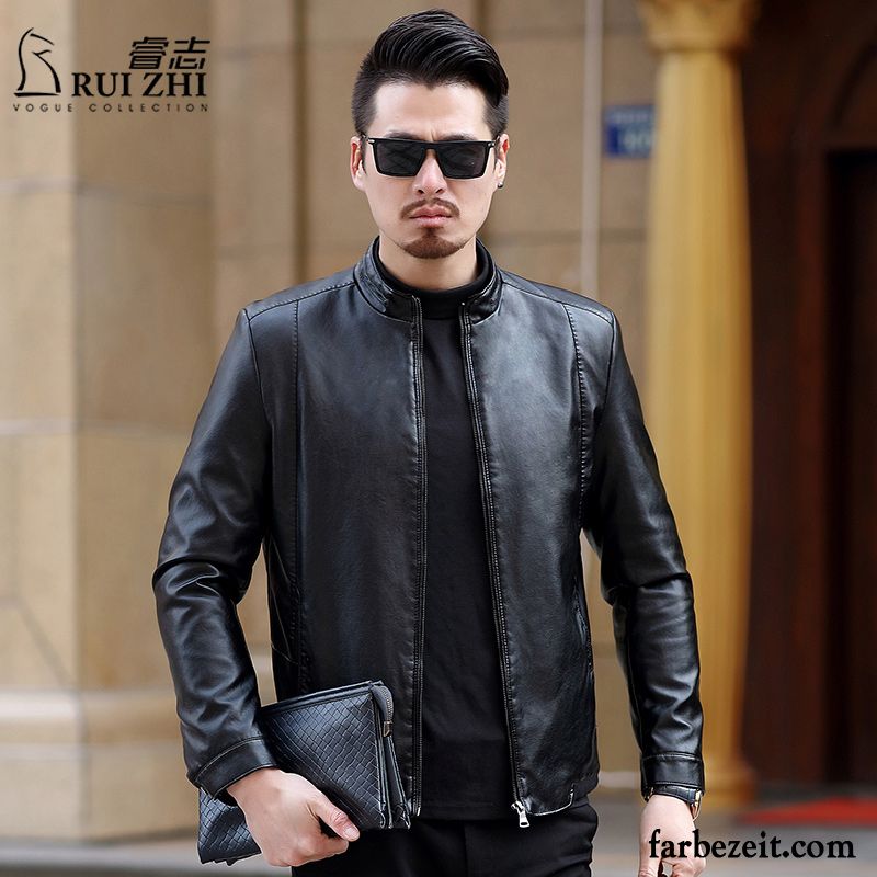 Herren Sommer Blouson Lederjacke Mode Braun Herbst Überzieher Feder Stehkragen Neu Trend Günstig