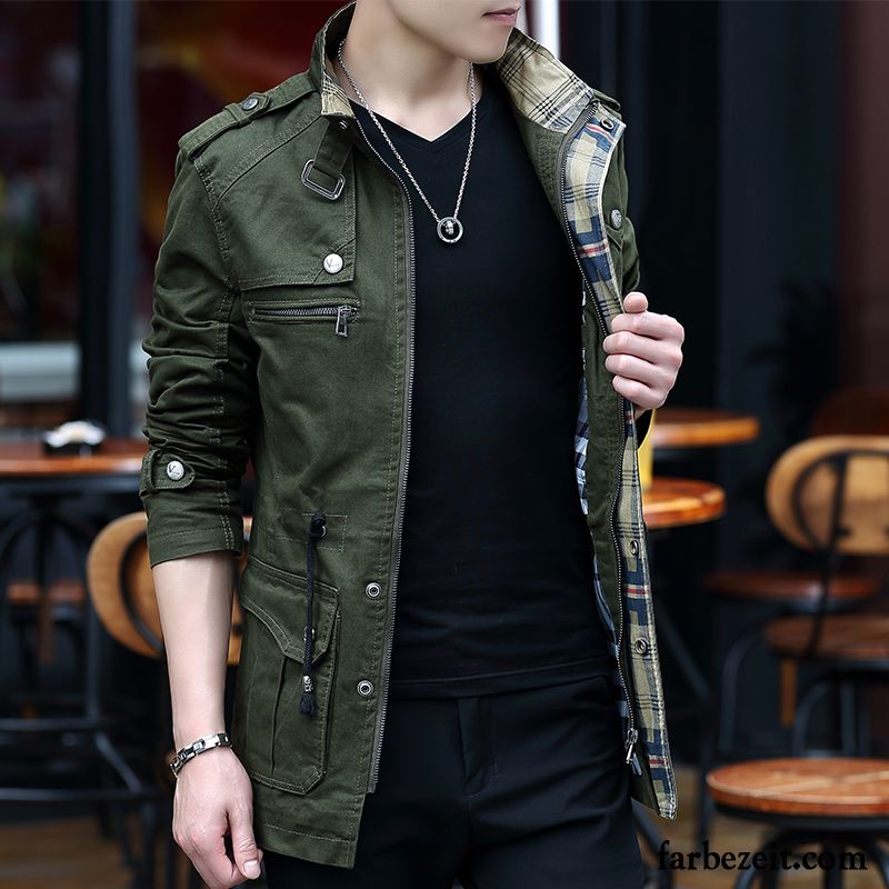 Herren Steppjacke Grün Trend Herbst Mantel Überzieher Langer Abschnitt Jugend Grün Jacke Billig