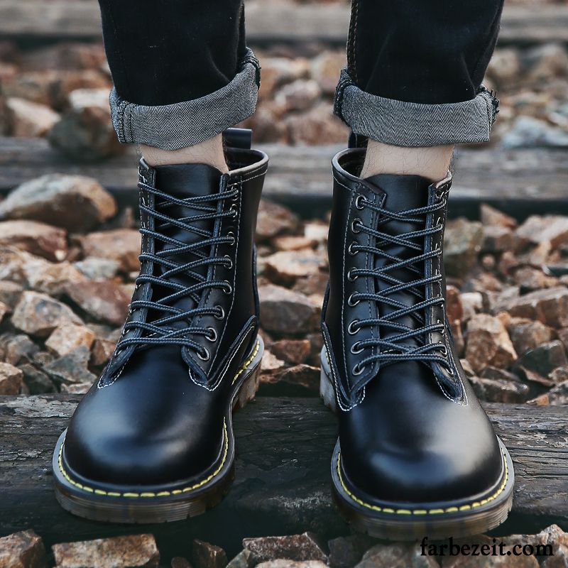 Herren Hoch Leder Herbst Schwarz Hohe Trend England Winter Martin Stiehlt Lederschue Günstig