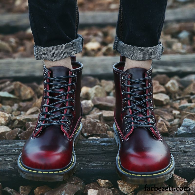 Herren Hoch Leder Herbst Schwarz Hohe Trend England Winter Martin Stiehlt Lederschue Günstig