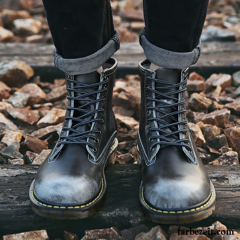 Herren Hoch Leder Herbst Schwarz Hohe Trend England Winter Martin Stiehlt Lederschue Günstig