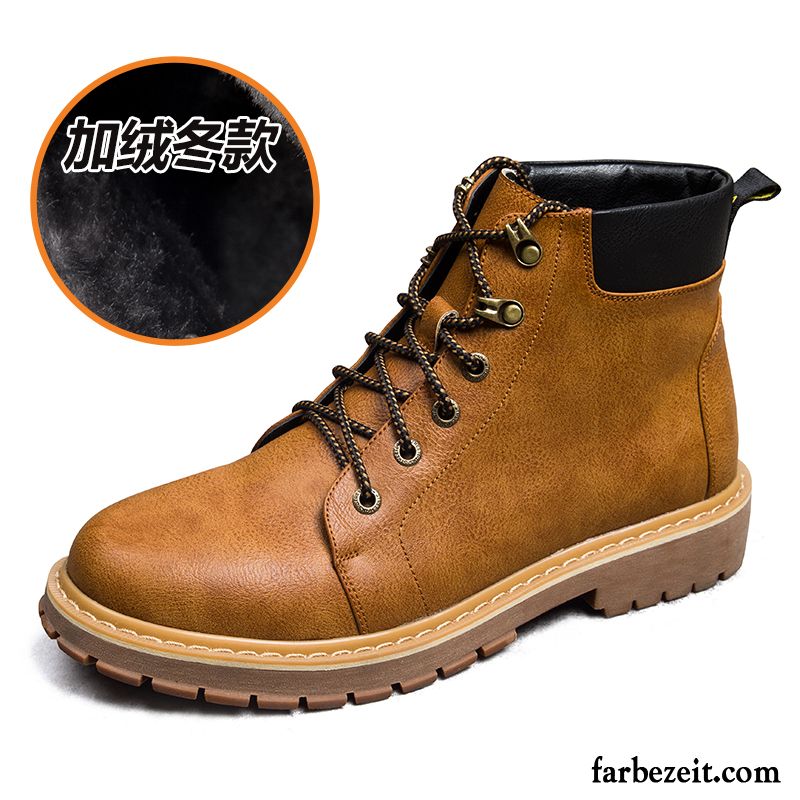 Herren Stiefeletten Reißverschluss Trend Kurze Cargo Martin Stiehlt Plus Samt Retro Wasserdicht Winter Hohe Günstig