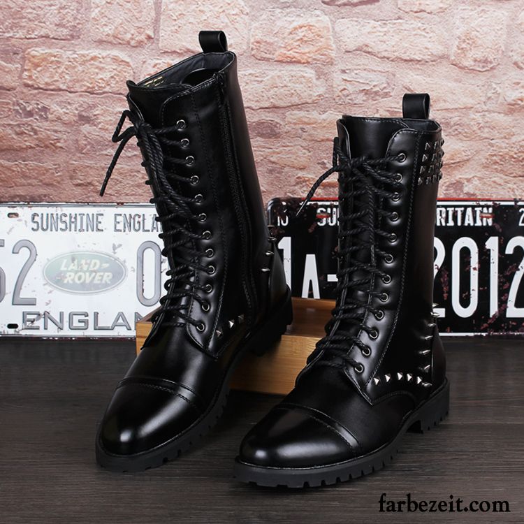 Herren Stiefeletten Schwarz Martin Stiehlt Thermische Winter Erhöht England Günstig