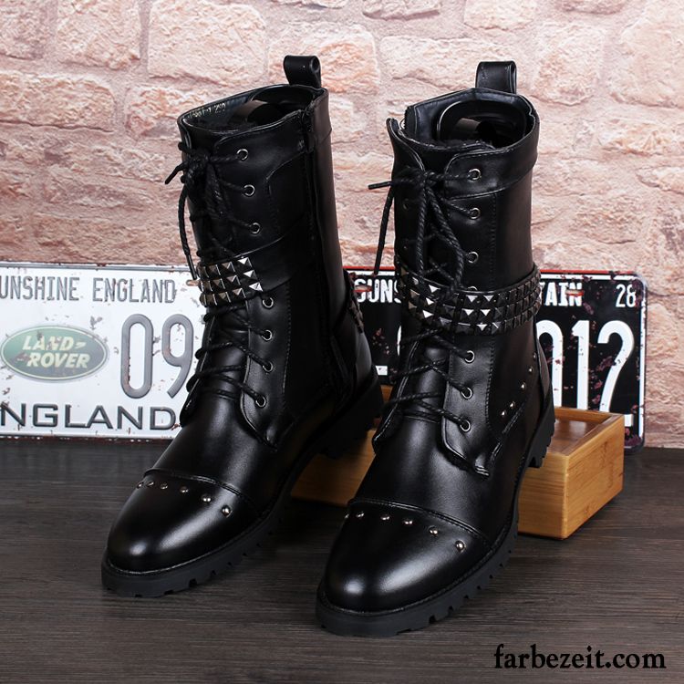 Herren Stiefeletten Schwarz Martin Stiehlt Thermische Winter Erhöht England Günstig