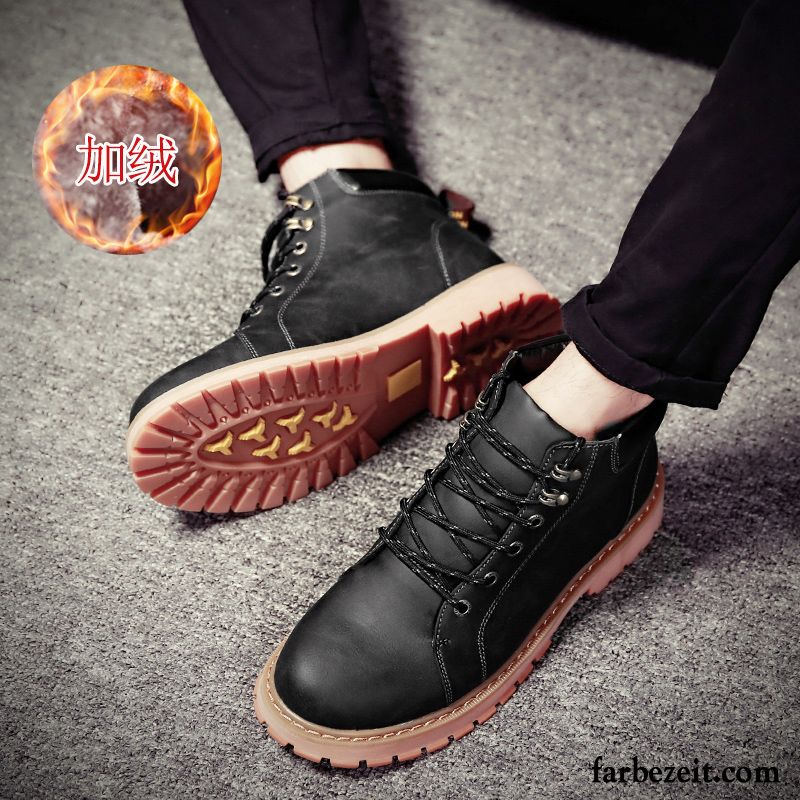 Herren Winterboots Gefüttert England Schüler Trend Winter Schwarz Lederschue Martin Stiehlt Schuhe