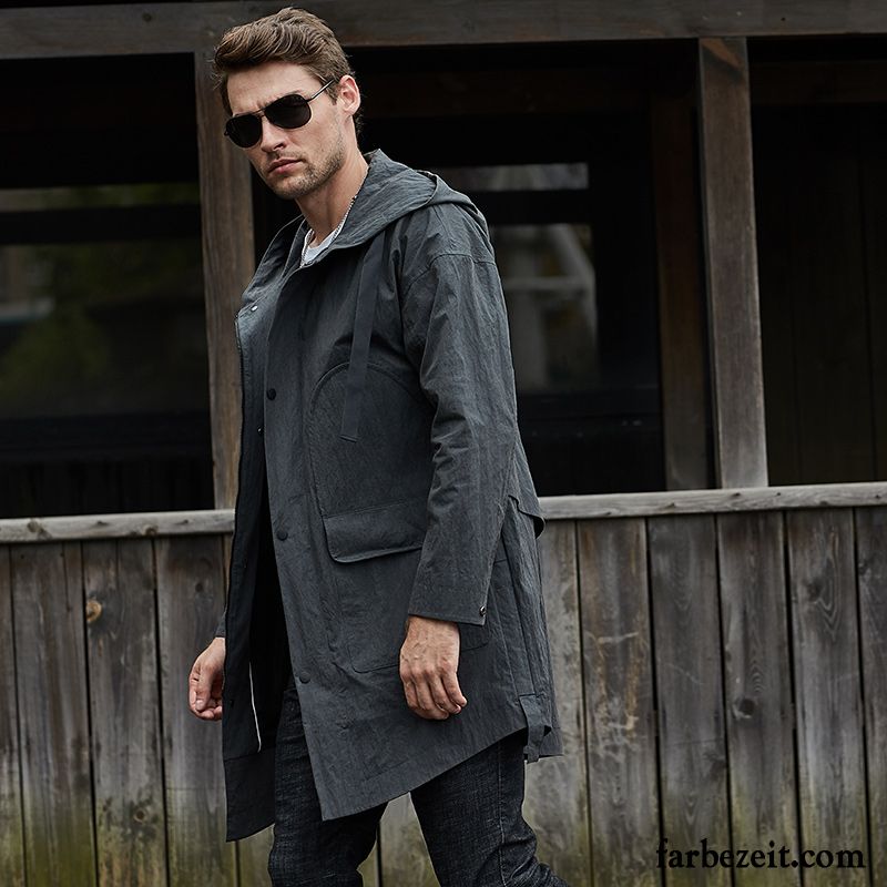 Herren Winterjacke Mit Fell Lose Trend Langer Abschnitt Herbst Mäntel Freizeit Mit Kapuze Jugend Grün Große Größe Überzieher Neu Grau Sale