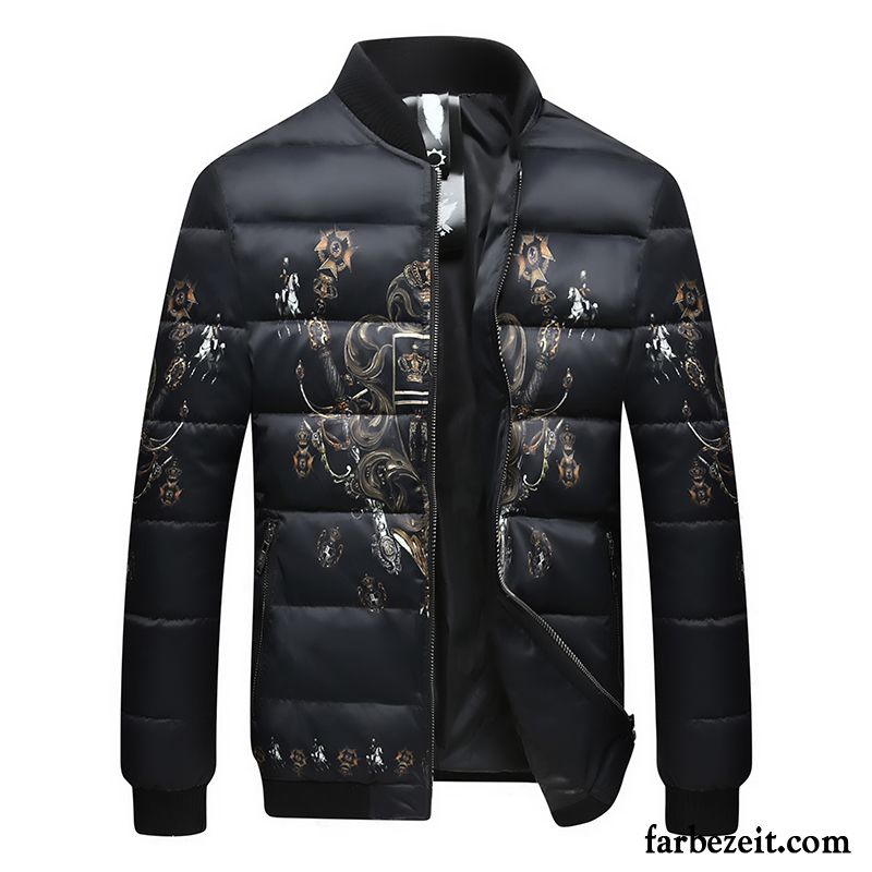 Herren Winterjacke Winter Schwarz Jugend Daunenjacke Schlank Drucken Winterkleidung Verdickung Licht Überzieher Freizeit Billig