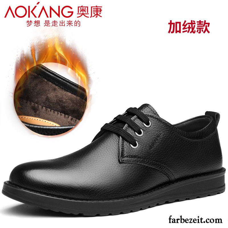 Herren Winterschuhe Echtleder Geschäft Schnürung Runde Zehe Atmungsaktiv Feder Lederschue England Schuhe Weiche Sohle Casual Sale