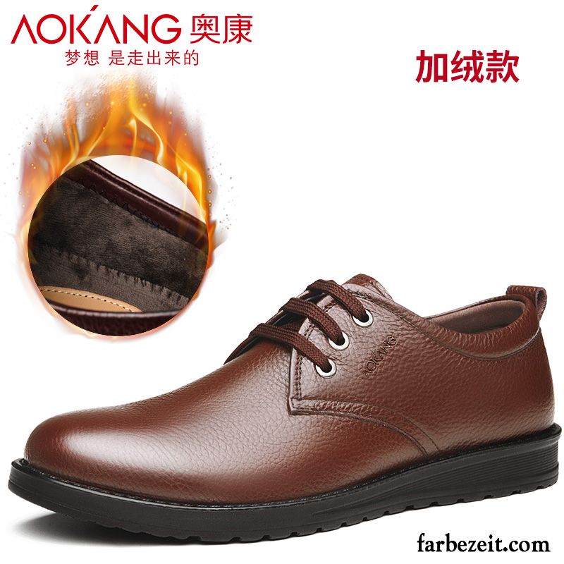 Herren Winterschuhe Echtleder Geschäft Schnürung Runde Zehe Atmungsaktiv Feder Lederschue England Schuhe Weiche Sohle Casual Sale