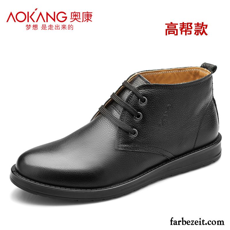 Herren Winterschuhe Echtleder Geschäft Schnürung Runde Zehe Atmungsaktiv Feder Lederschue England Schuhe Weiche Sohle Casual Sale