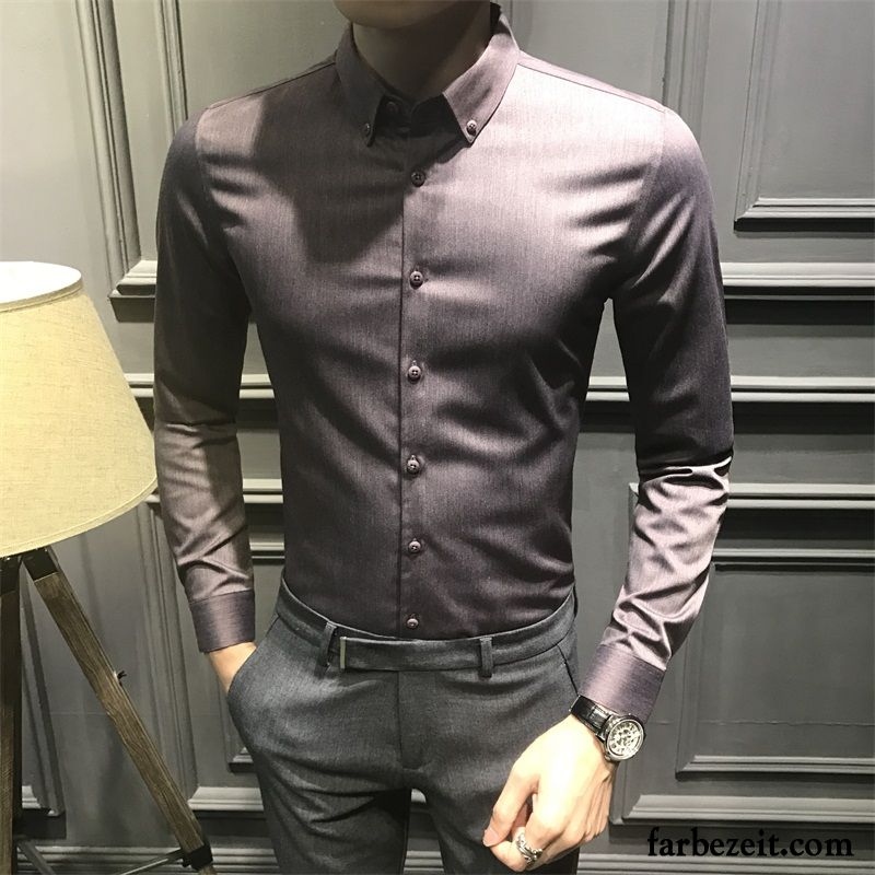 Herrenhemden Größen Neu Lange Ärmel Hemd Violett Herren Hemden Trend Schlank Dunkel Rein Freizeit Schwarz Herbst Kaufen