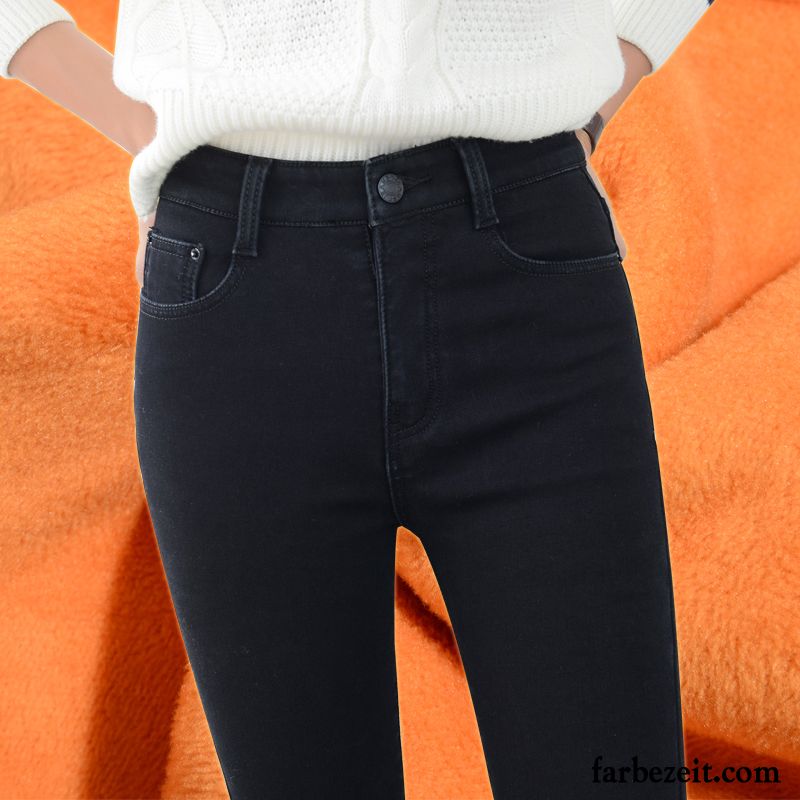 High Waist Hosen Damen Verdickung Dünn Jeans Elastisch Hohe Taille Hose Schwarz Winter Herbst Plus Samt Kaufen