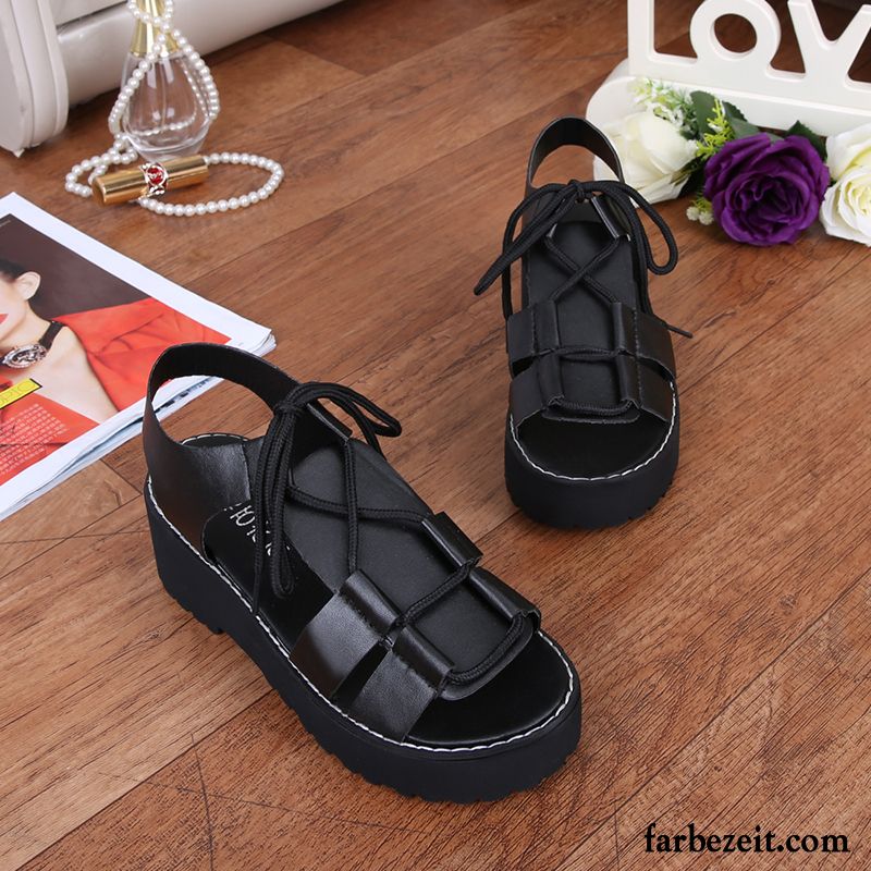 Hoch Geschnürte Sandalen Strand Allgleiches Flache Dicke Sohle Sommer Trend Neue Damen Schüler Schuhe Sandalen Billig