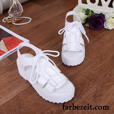 Hoch Geschnürte Sandalen Strand Allgleiches Flache Dicke Sohle Sommer Trend Neue Damen Schüler Schuhe Sandalen Billig