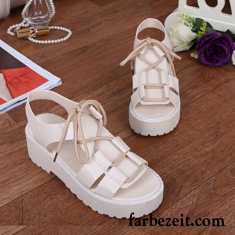 Hoch Geschnürte Sandalen Strand Allgleiches Flache Dicke Sohle Sommer Trend Neue Damen Schüler Schuhe Sandalen Billig