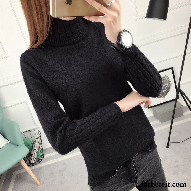 Hochwertiger Strickpullover Damen Strickwaren Winter Unteres Hemd Dünn Verdickung Rollkragen Neu Herbst Schlank Blume Kaufen