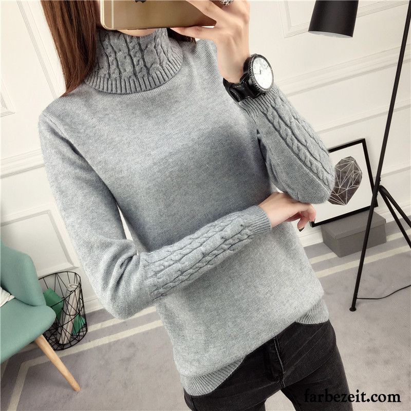 Hochwertiger Strickpullover Damen Strickwaren Winter Unteres Hemd Dünn Verdickung Rollkragen Neu Herbst Schlank Blume Kaufen